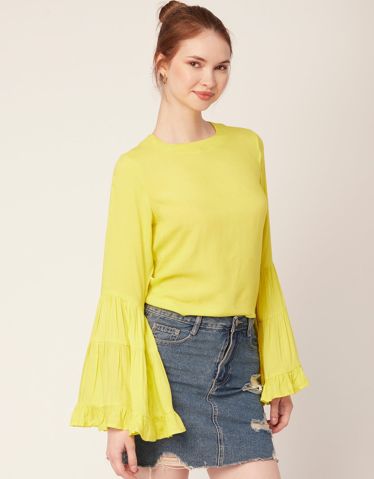 Solid Ruffle Bell Sleeve