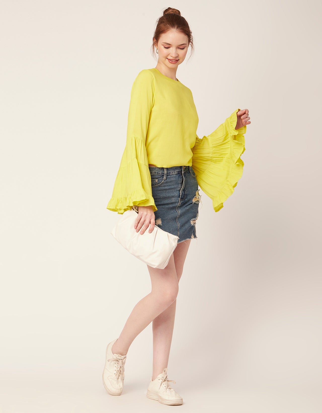 Solid Ruffle Bell Sleeve
