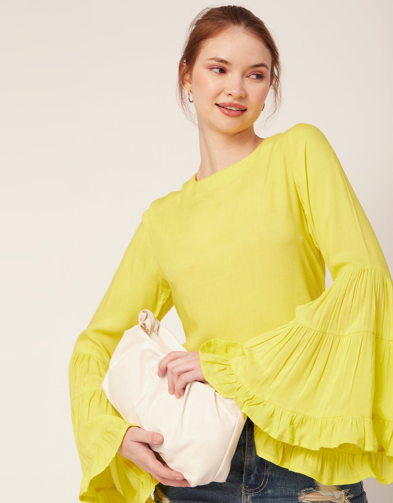 Solid Ruffle Bell Sleeve