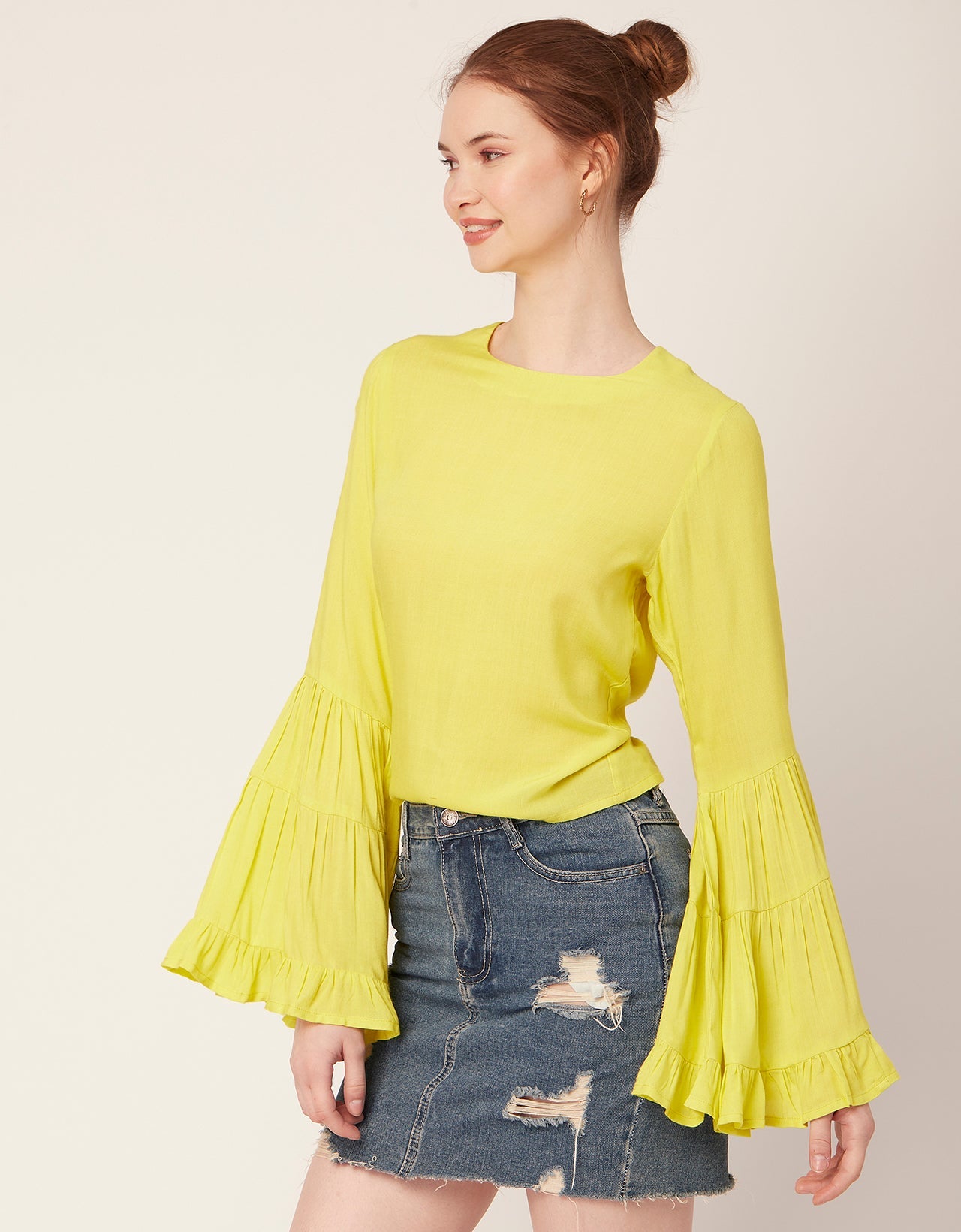 Solid Ruffle Bell Sleeve