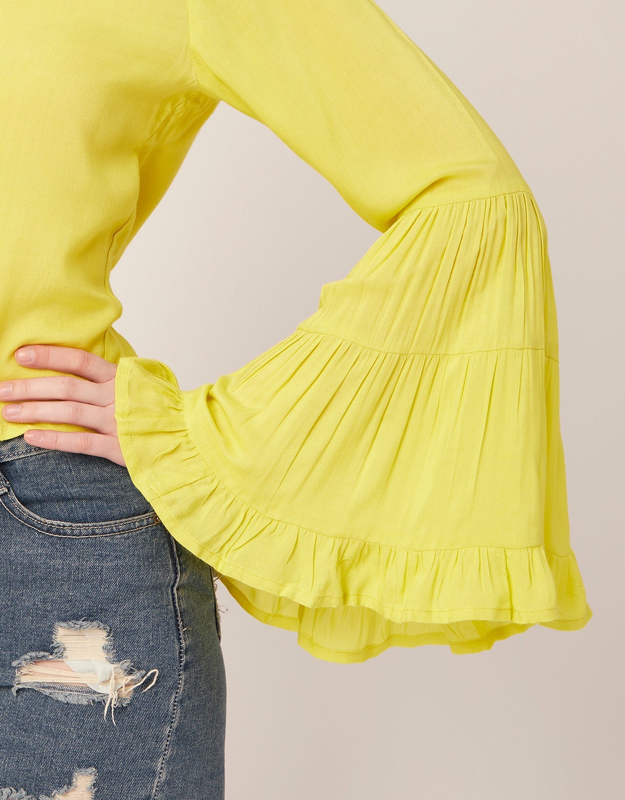 Solid Ruffle Bell Sleeve