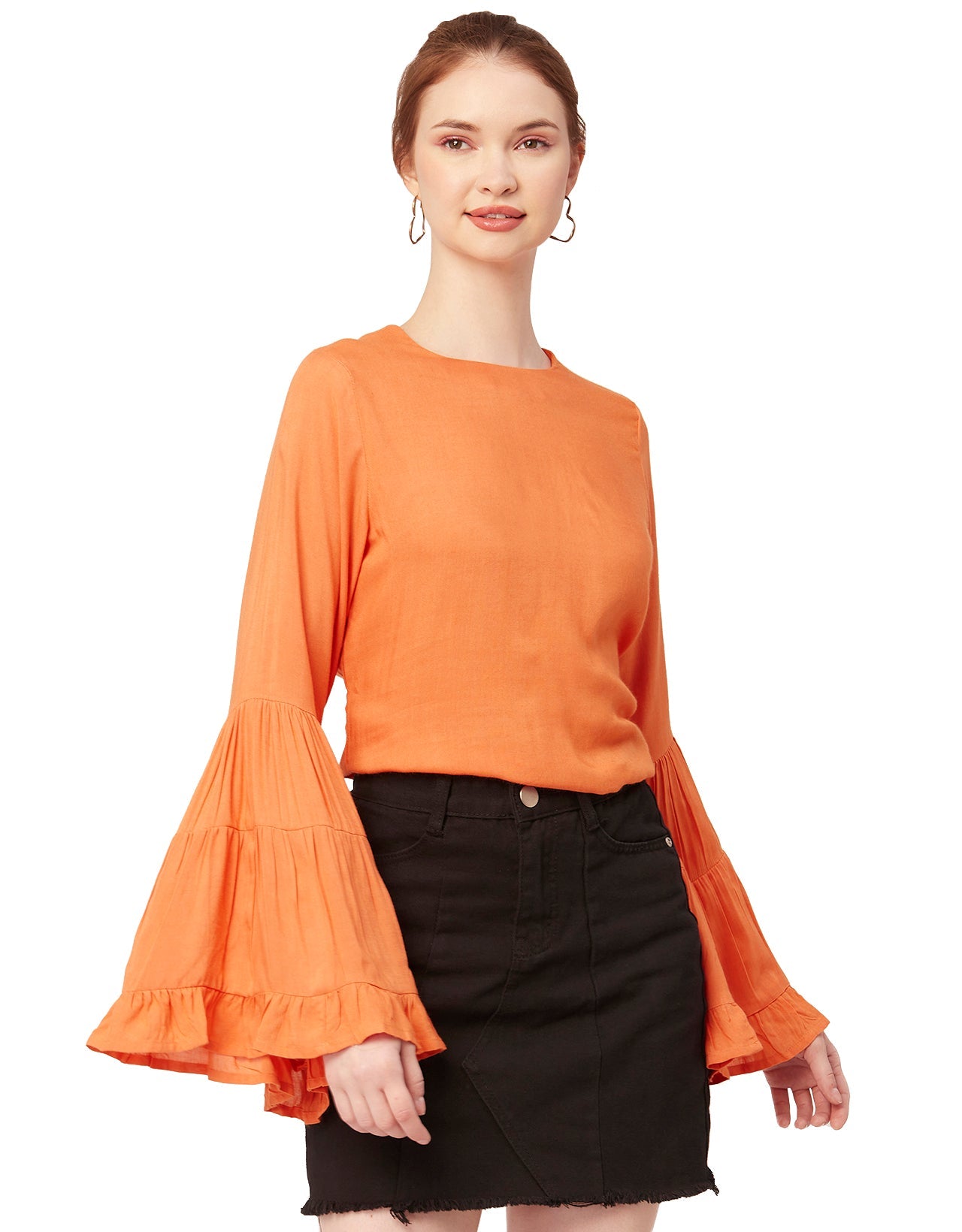 Solid Ruffle Bell Sleeve