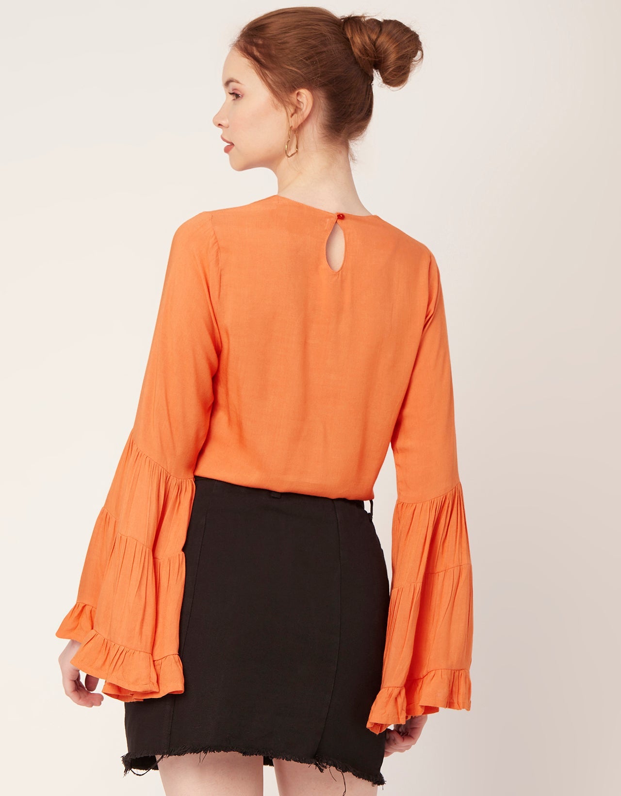 Solid Ruffle Bell Sleeve