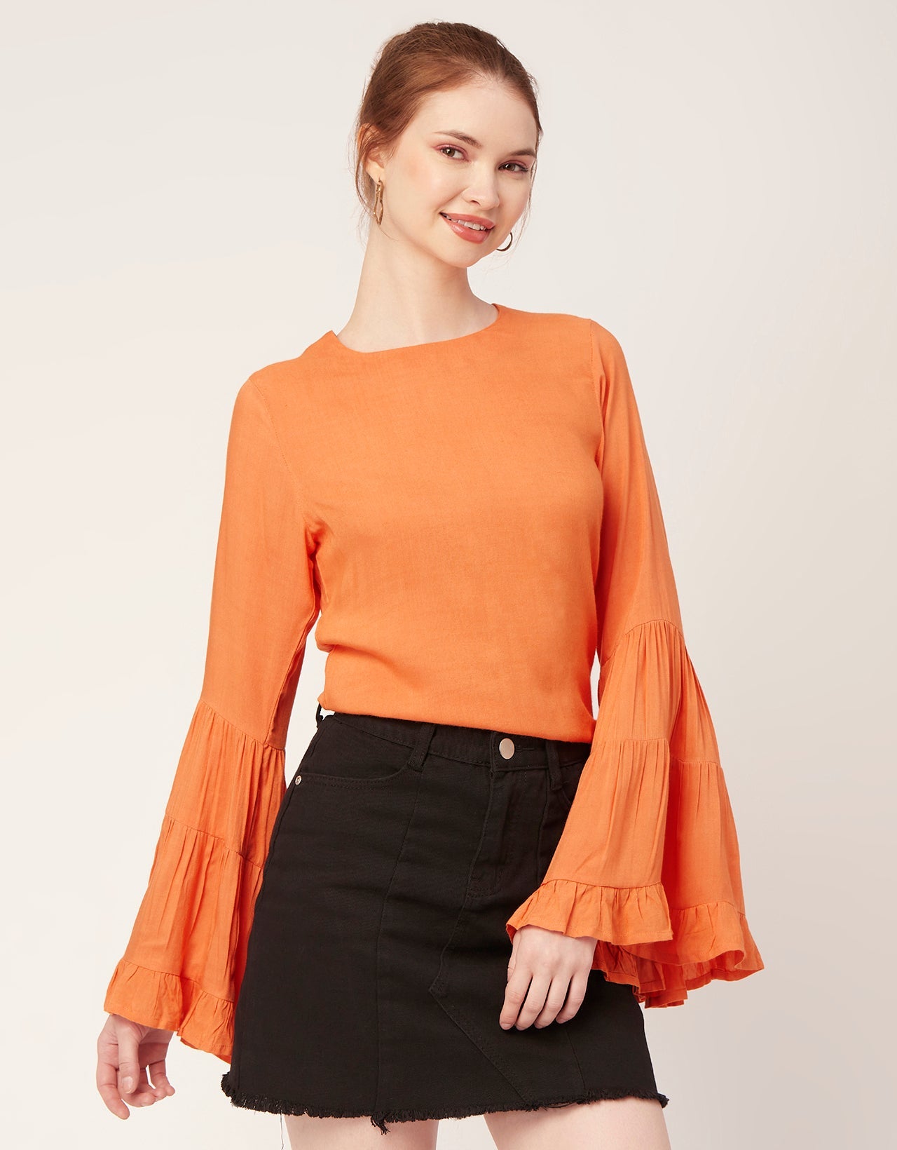 Solid Ruffle Bell Sleeve