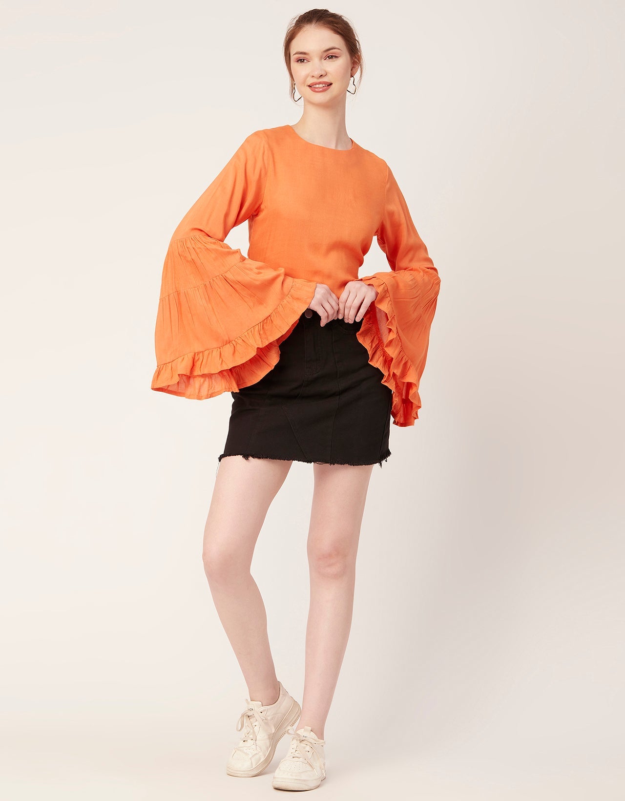 Solid Ruffle Bell Sleeve