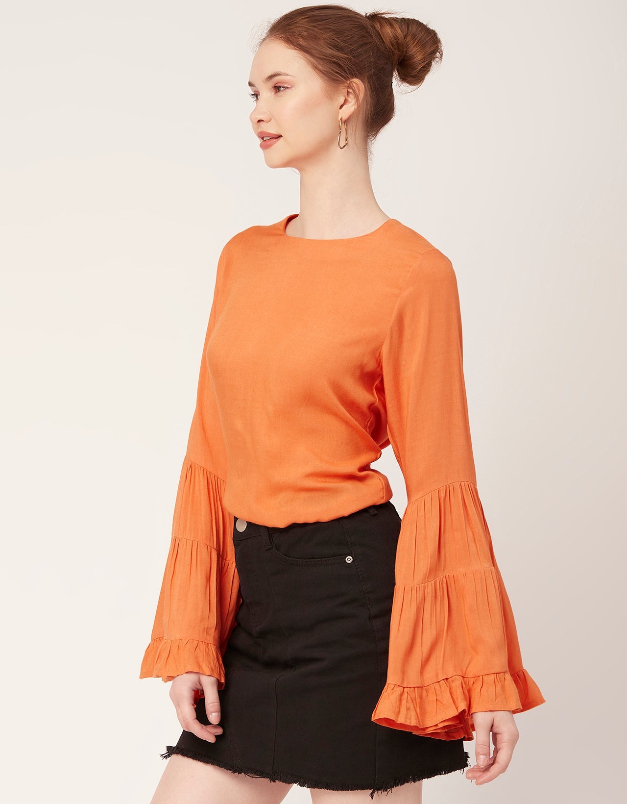 Solid Ruffle Bell Sleeve