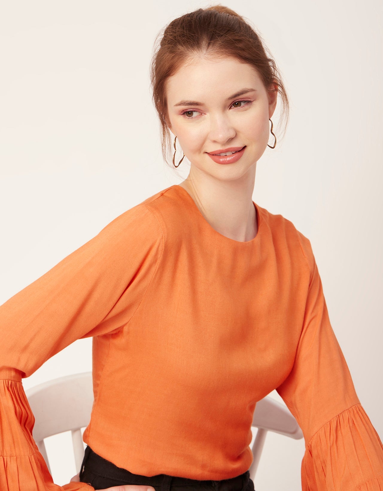 Solid Ruffle Bell Sleeve