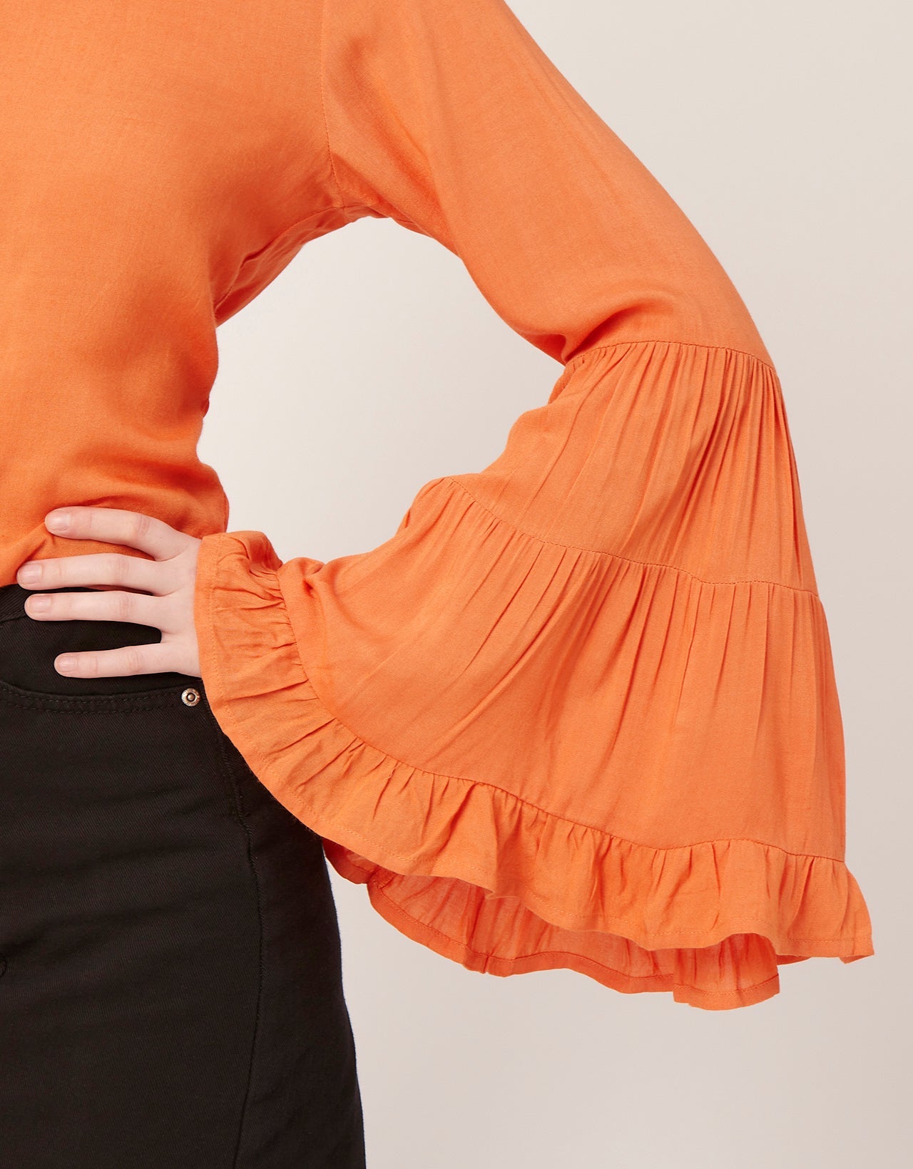 Solid Ruffle Bell Sleeve