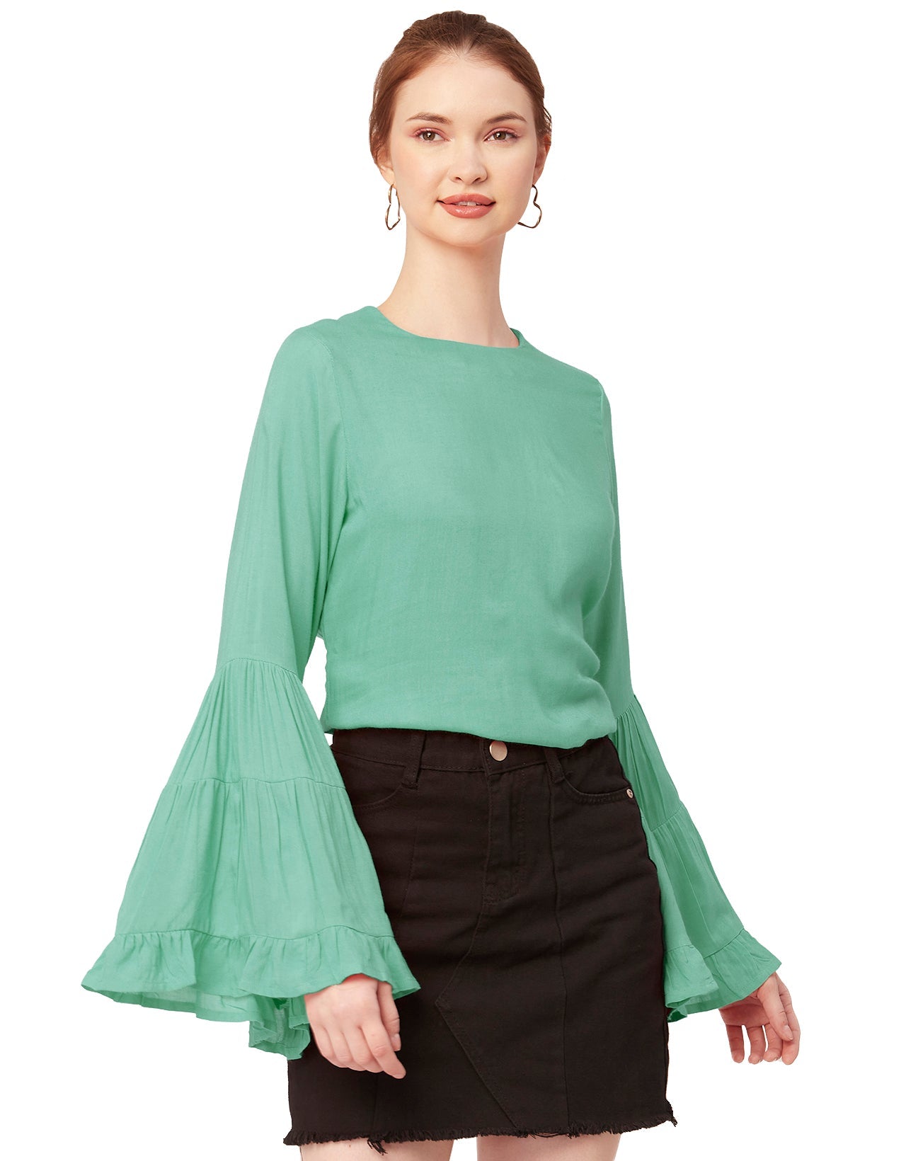 Solid Ruffle Bell Sleeve