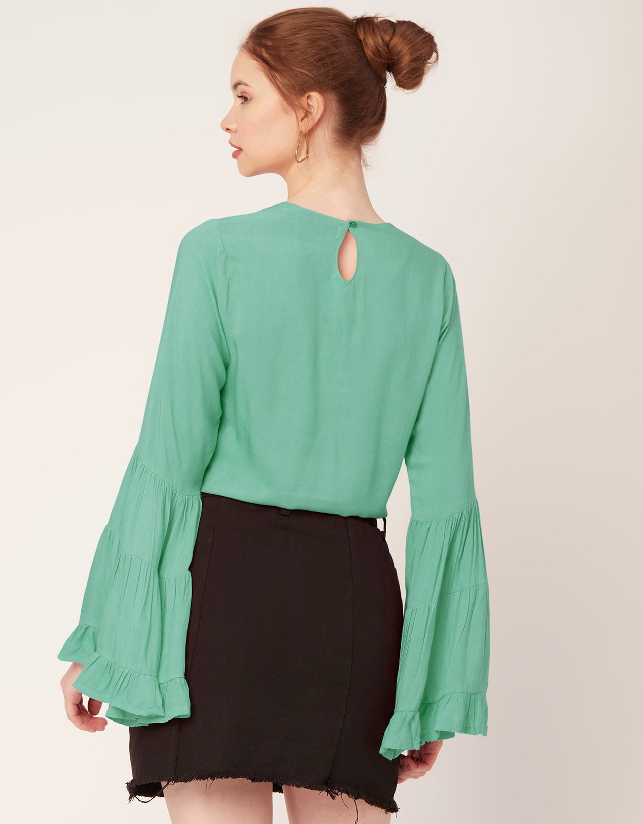 Solid Ruffle Bell Sleeve