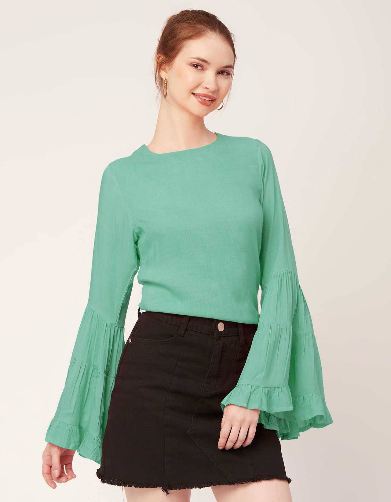 Solid Ruffle Bell Sleeve