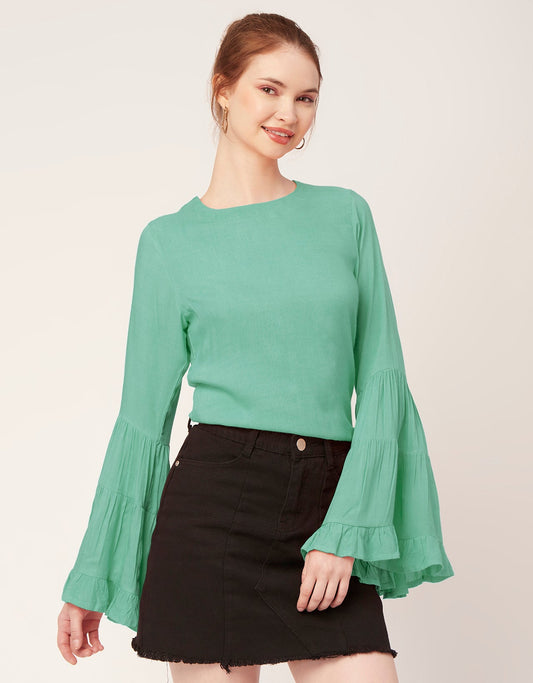 Solid Ruffle Bell Sleeve