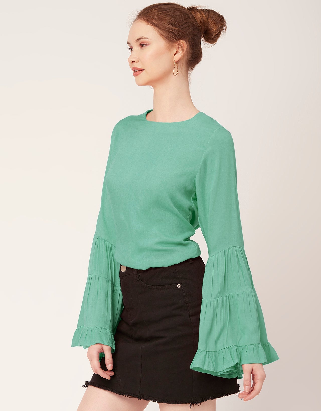 Solid Ruffle Bell Sleeve