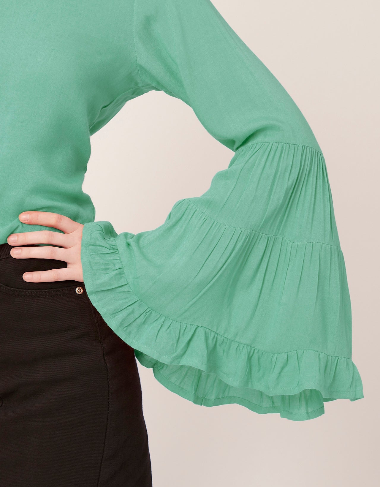 Solid Ruffle Bell Sleeve