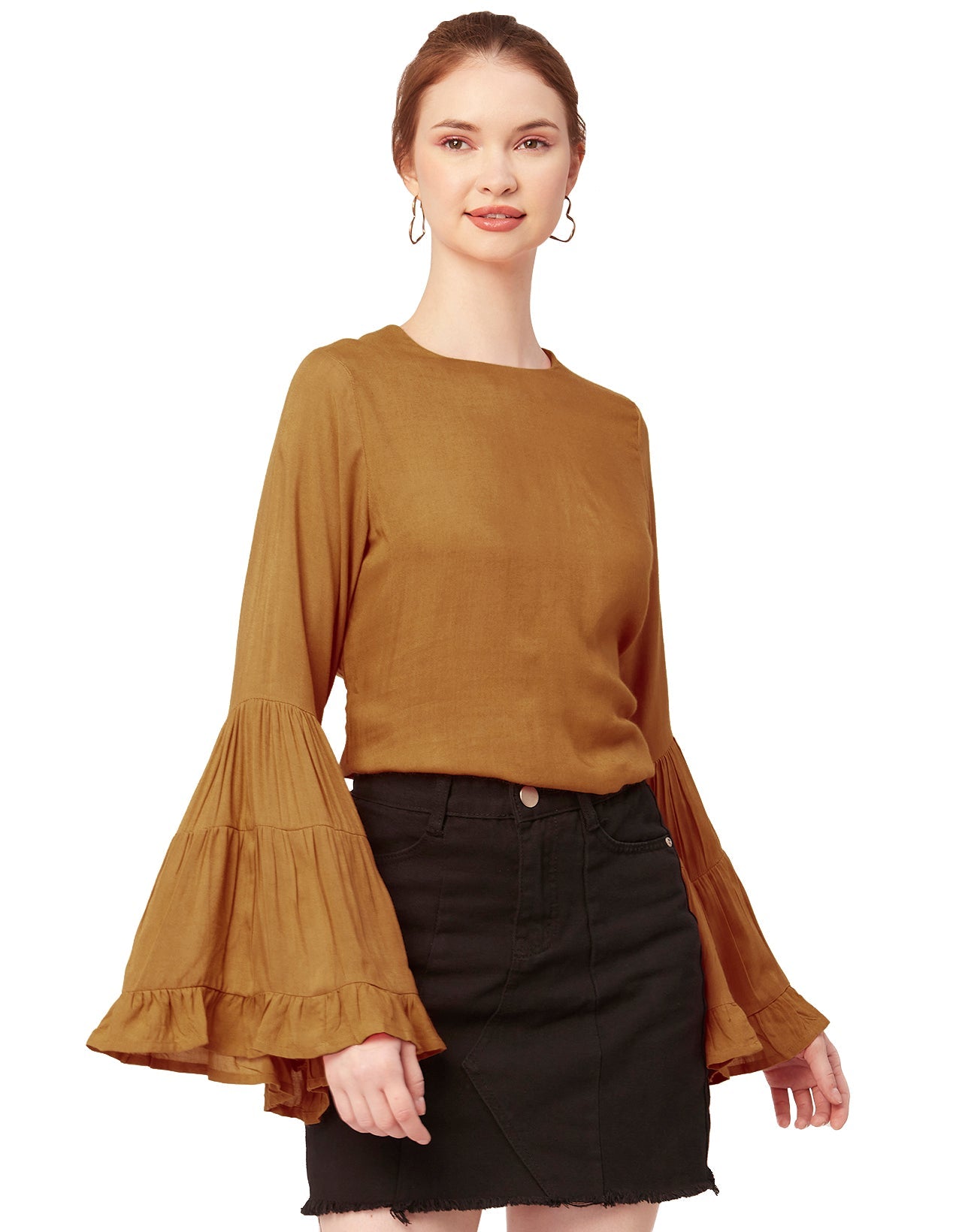 Solid Ruffle Bell Sleeve