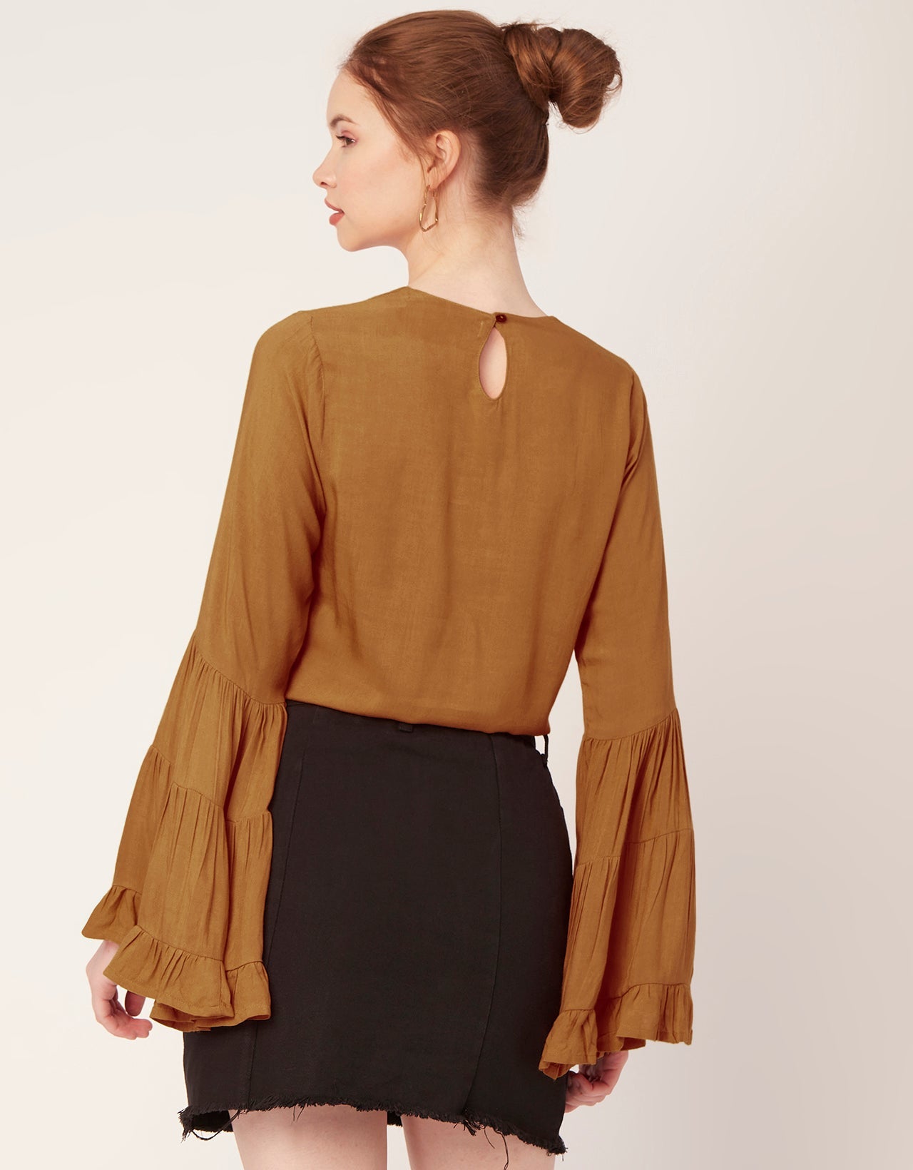 Solid Ruffle Bell Sleeve