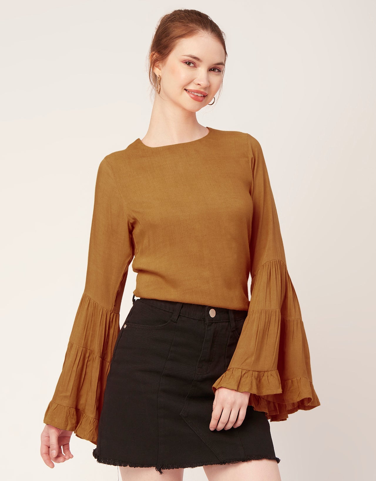 Solid Ruffle Bell Sleeve