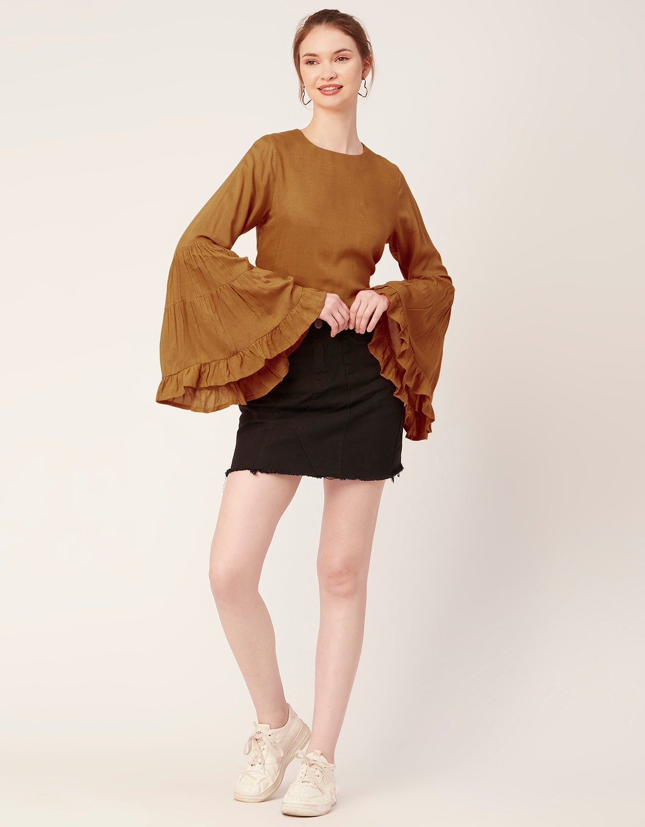 Solid Ruffle Bell Sleeve