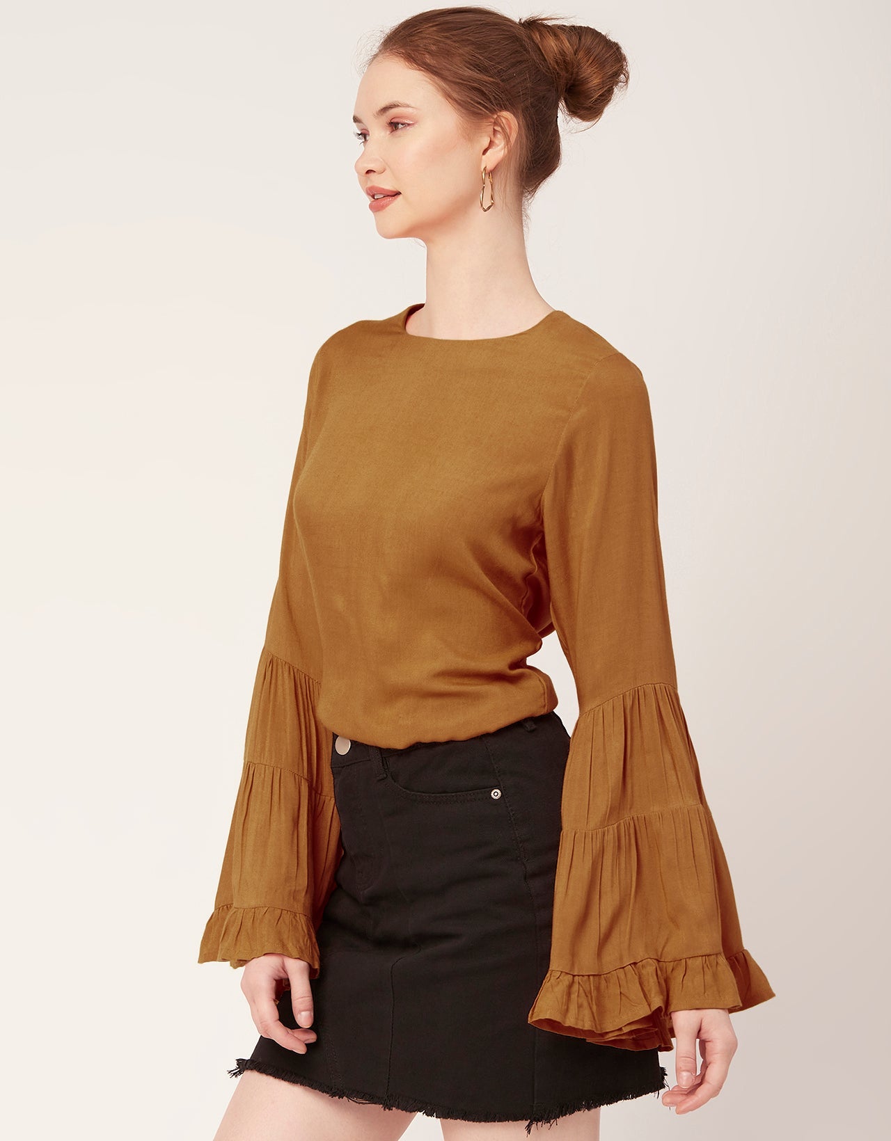 Solid Ruffle Bell Sleeve