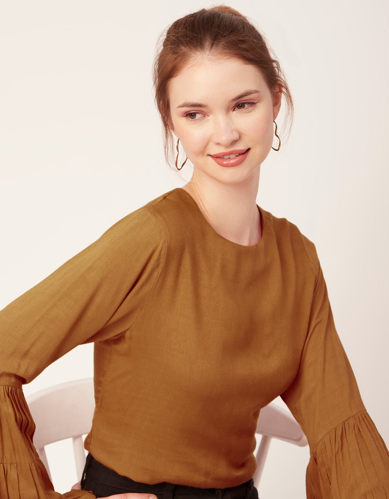 Solid Ruffle Bell Sleeve