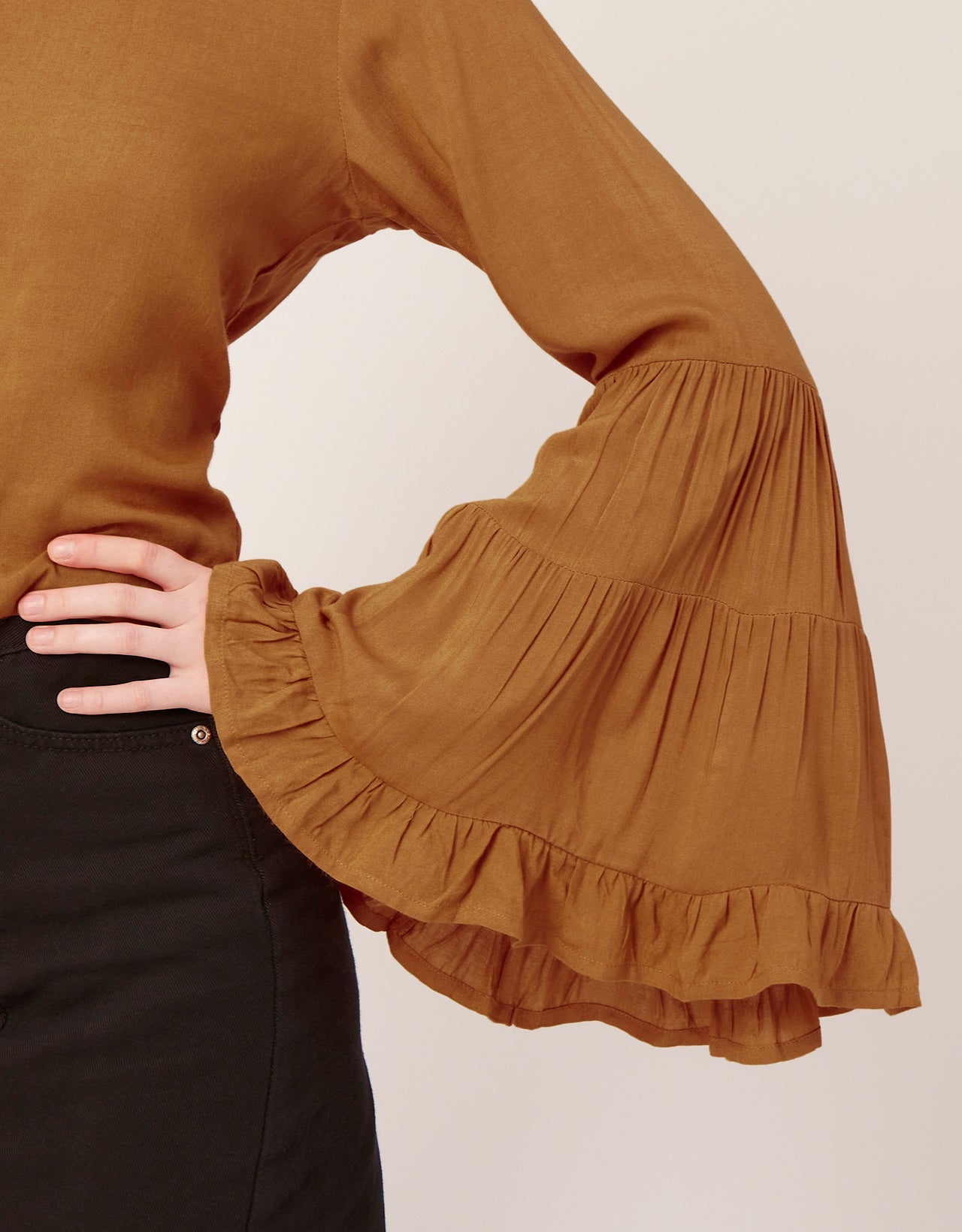Solid Ruffle Bell Sleeve