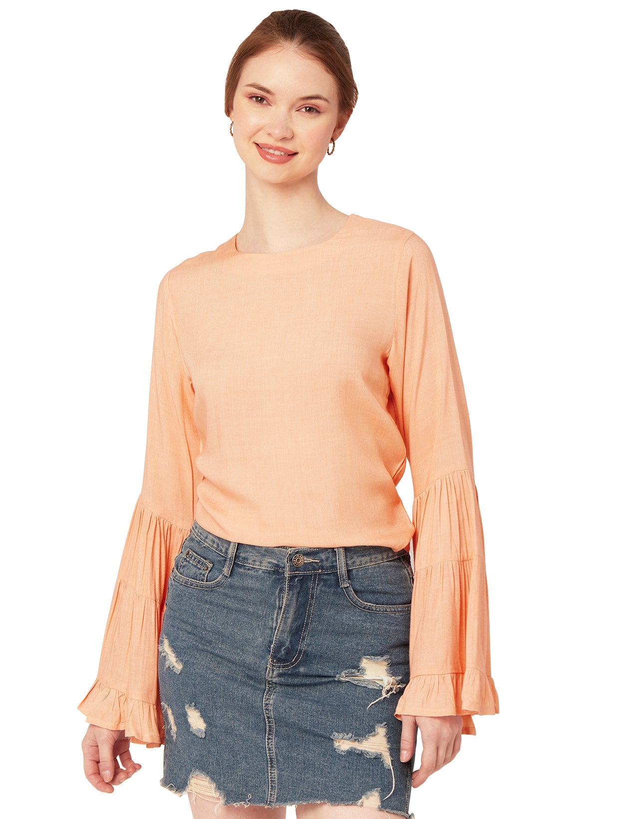 Solid Ruffle Bell Sleeve