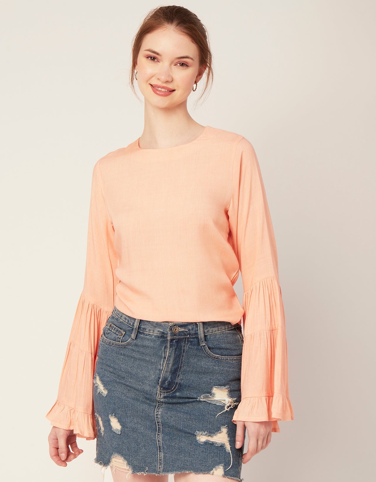 Solid Ruffle Bell Sleeve