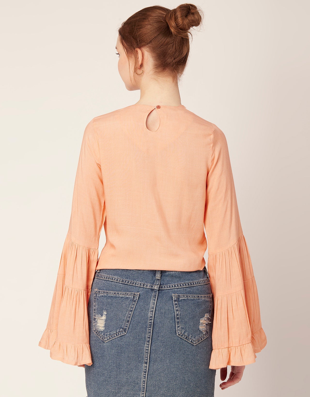 Solid Ruffle Bell Sleeve