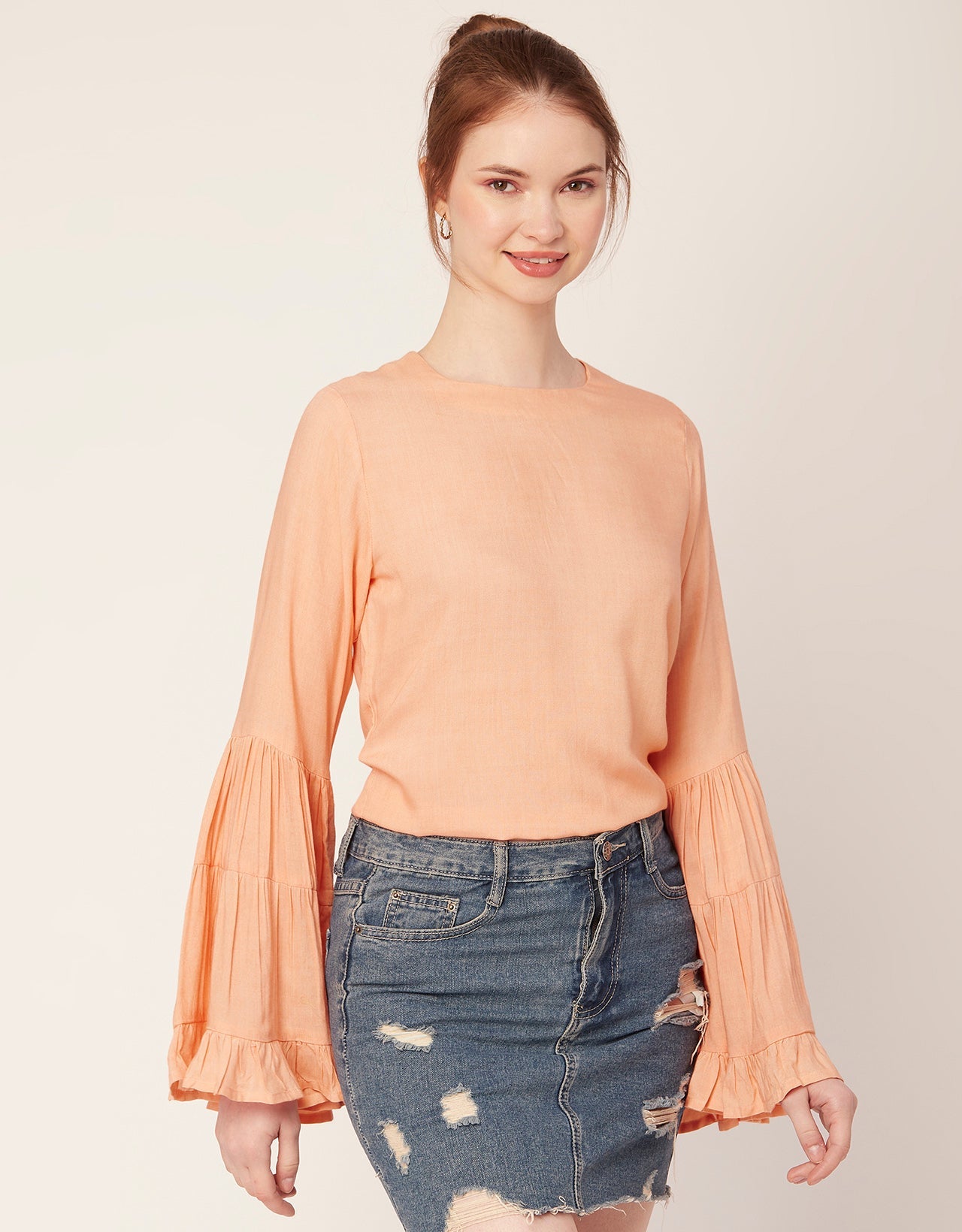 Solid Ruffle Bell Sleeve
