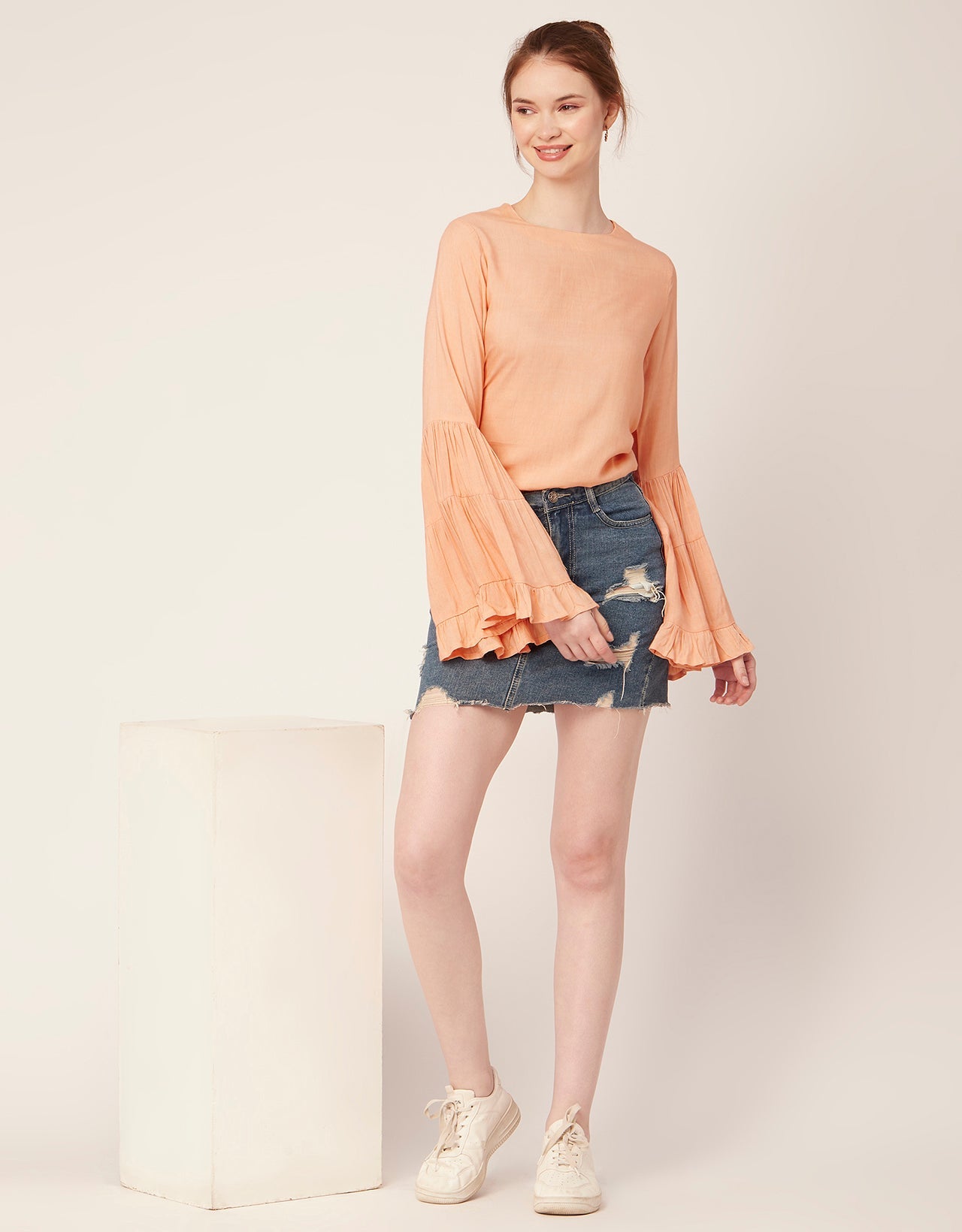 Solid Ruffle Bell Sleeve