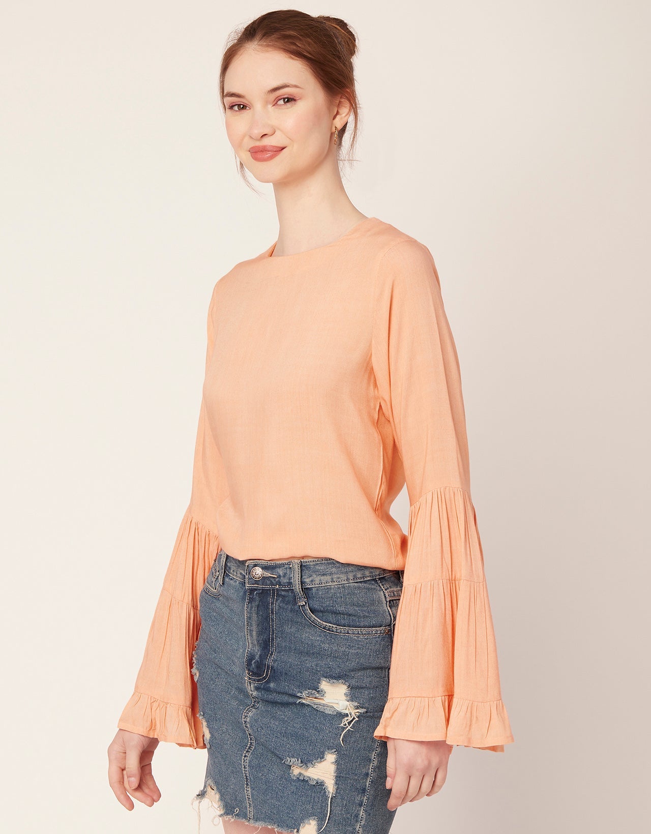 Solid Ruffle Bell Sleeve