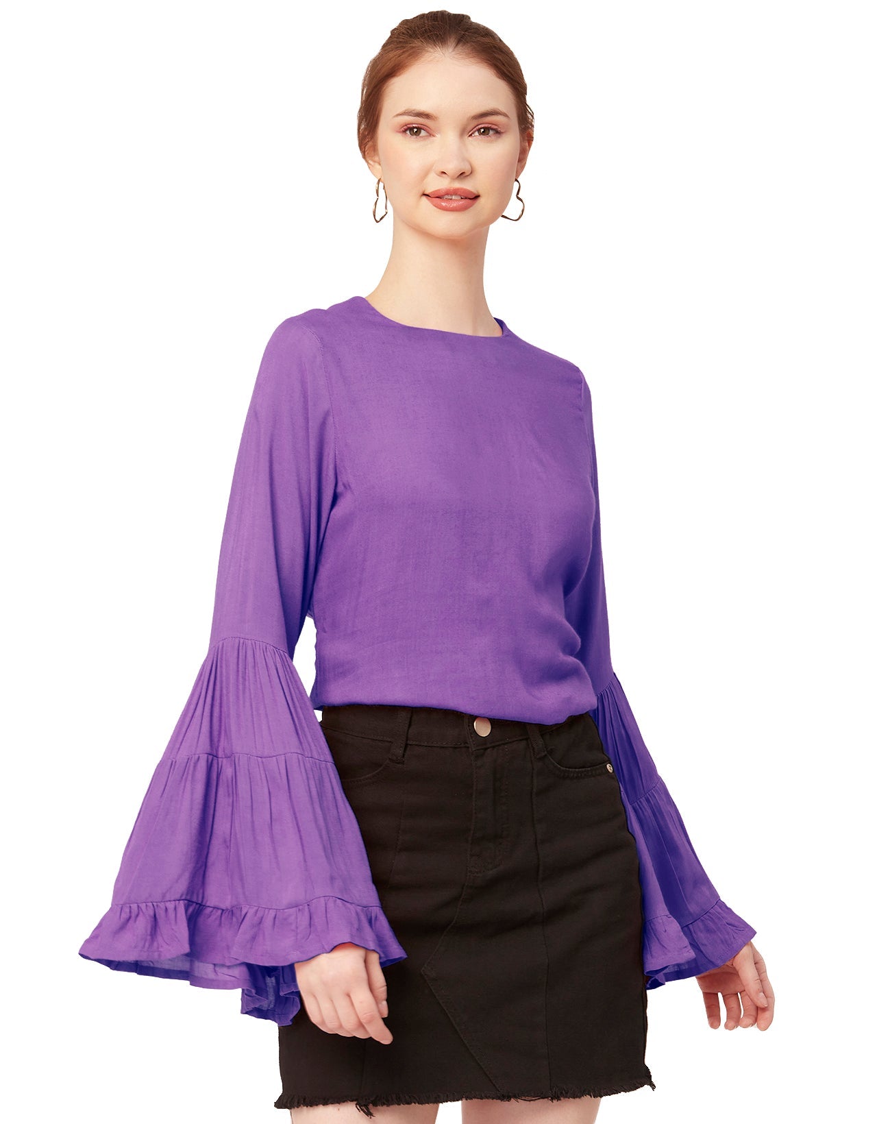 Solid Ruffle Bell Sleeve