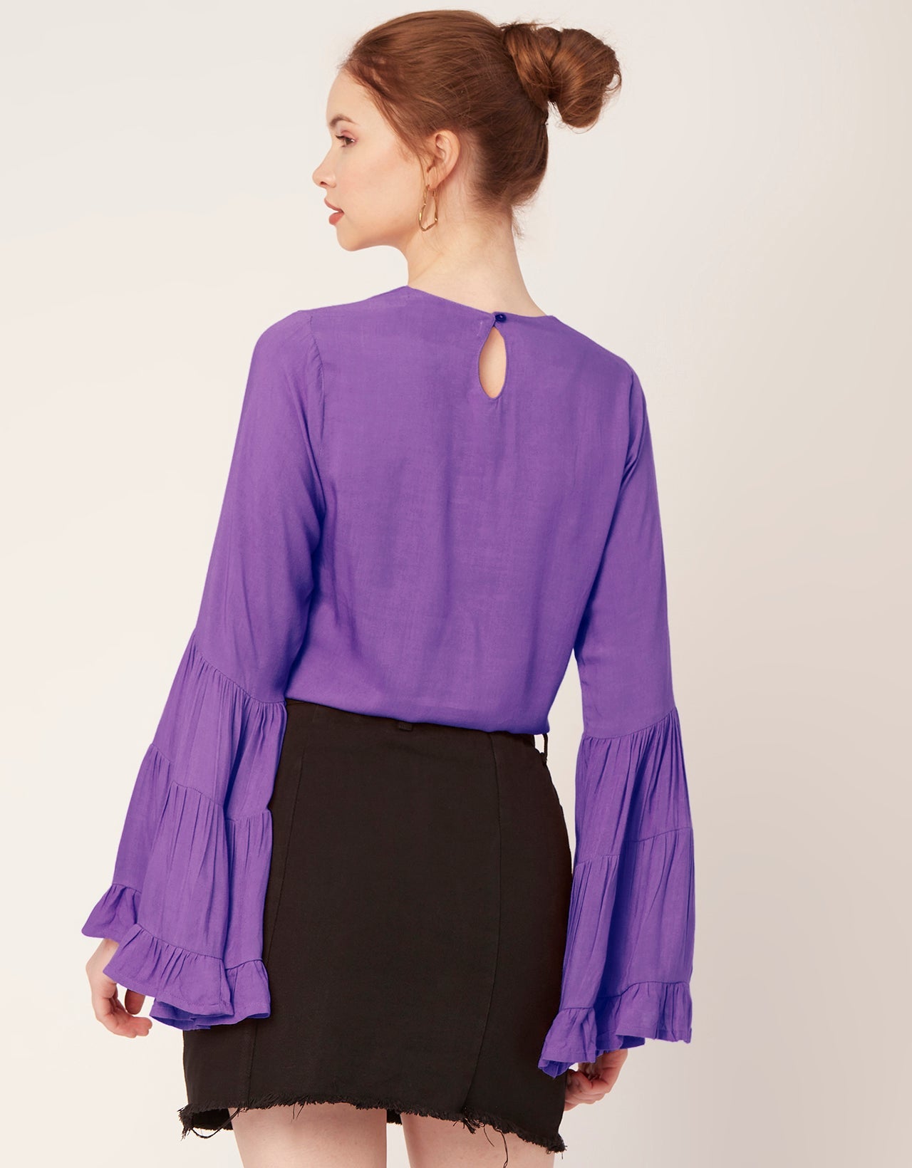 Solid Ruffle Bell Sleeve