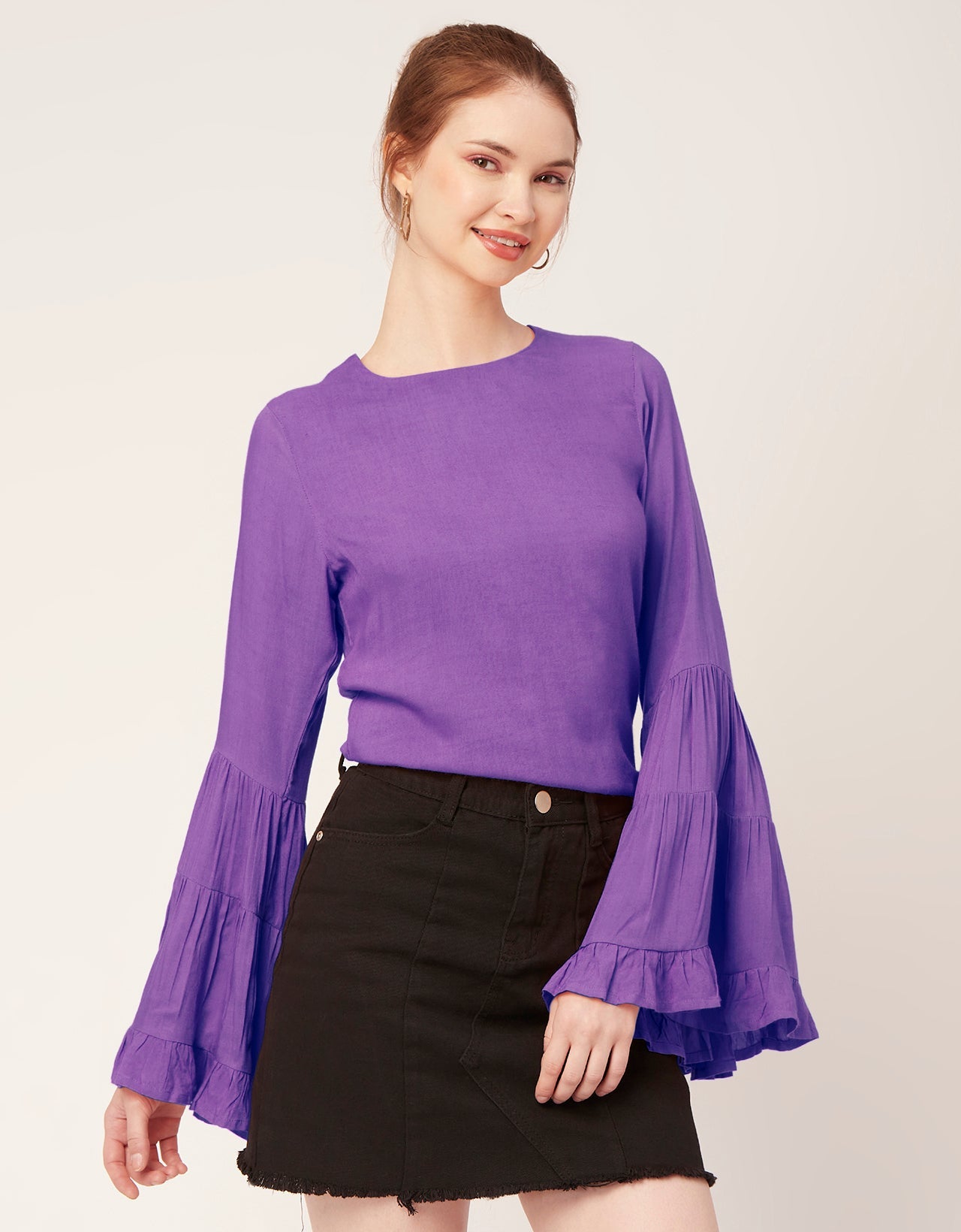 Solid Ruffle Bell Sleeve