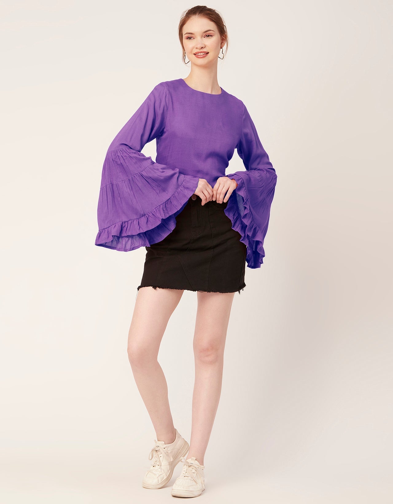 Solid Ruffle Bell Sleeve