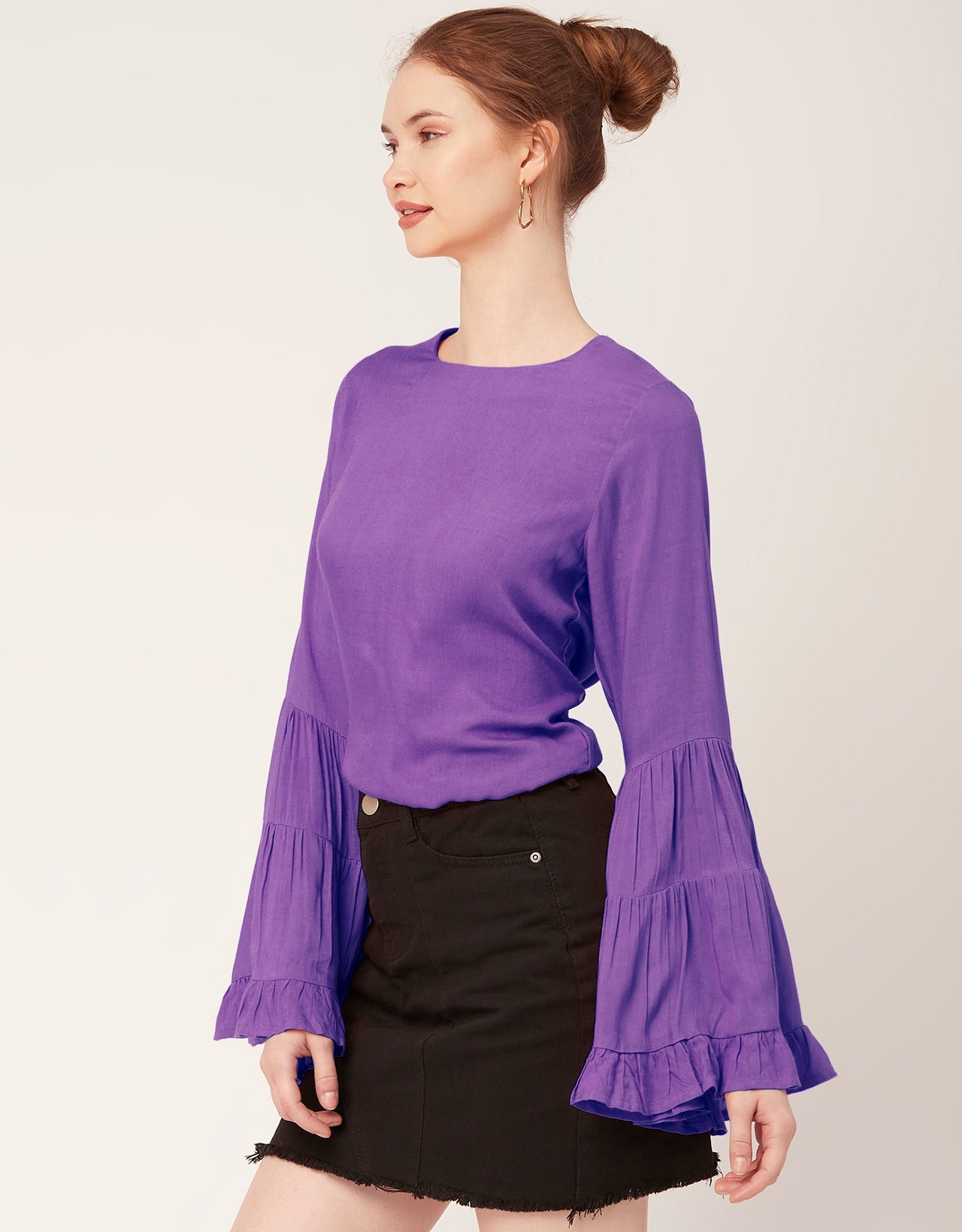 Solid Ruffle Bell Sleeve