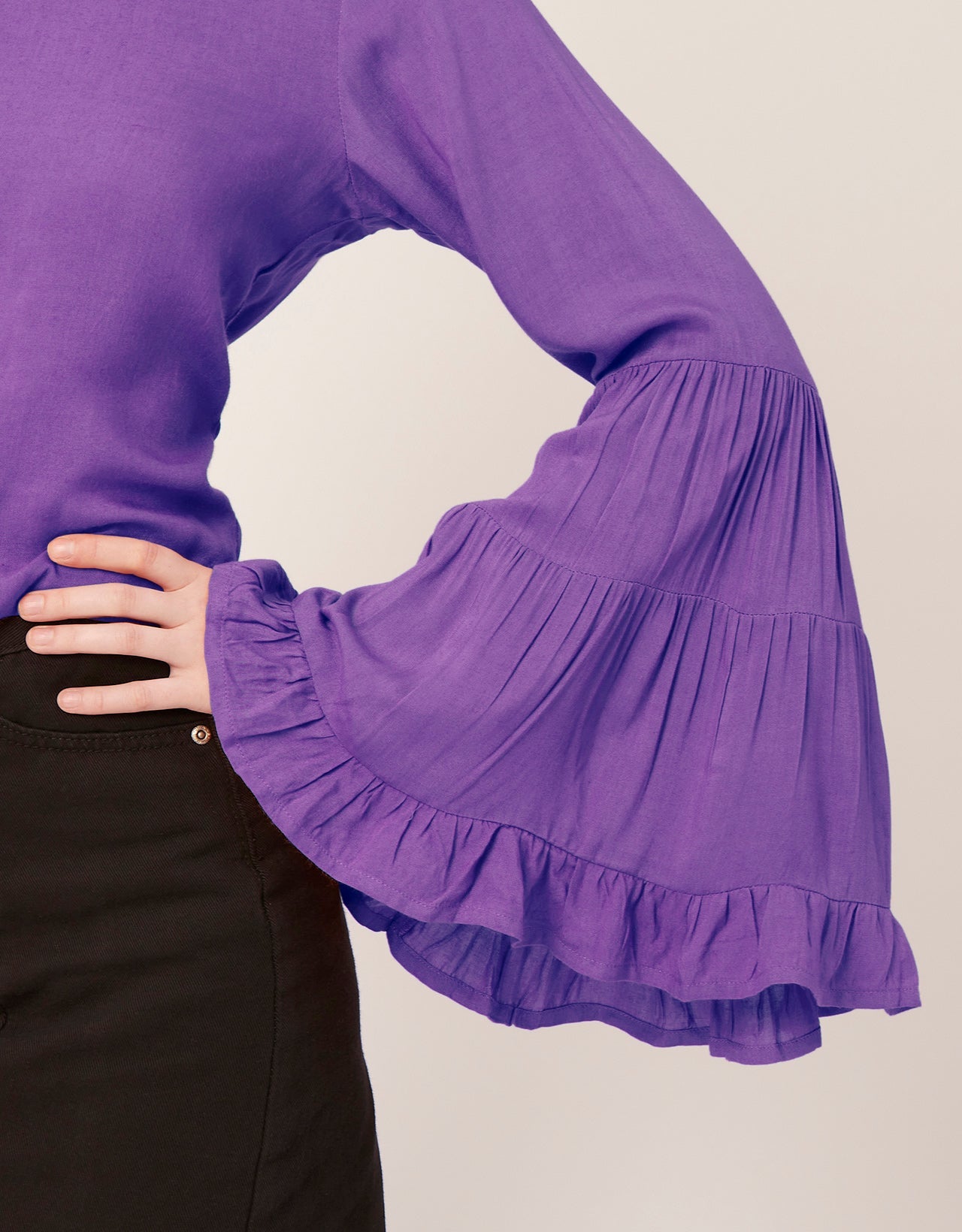 Solid Ruffle Bell Sleeve