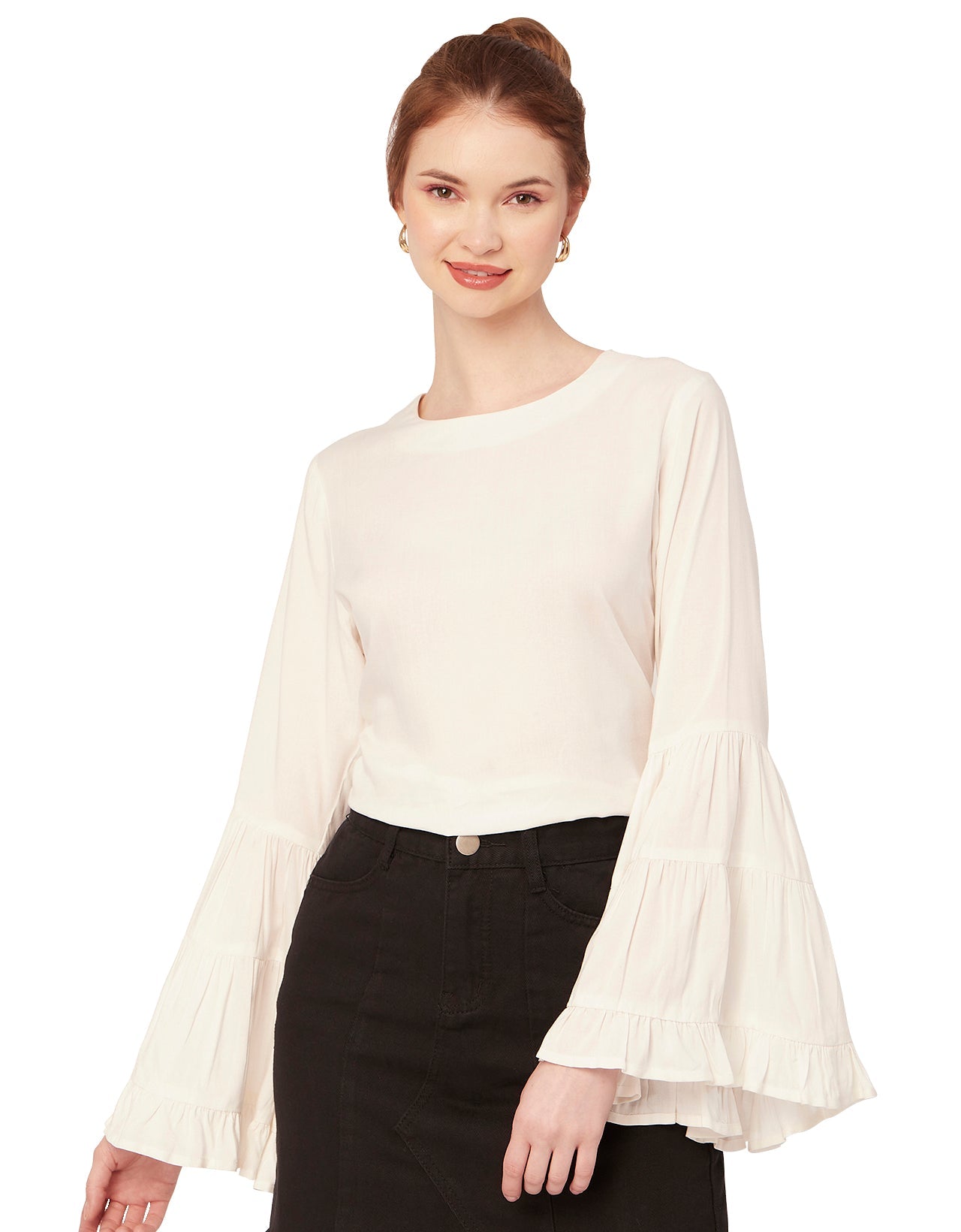 Solid Ruffle Bell Sleeve