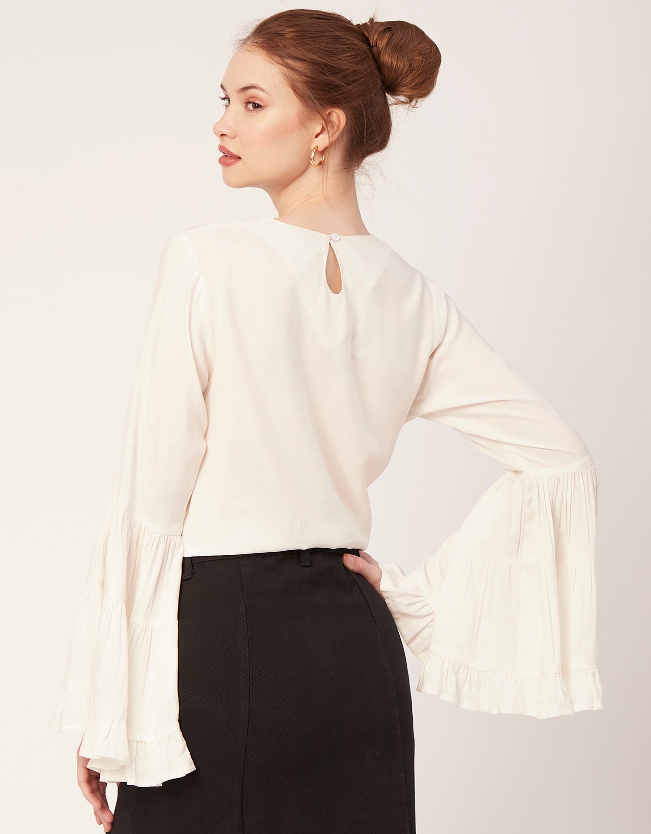 Solid Ruffle Bell Sleeve