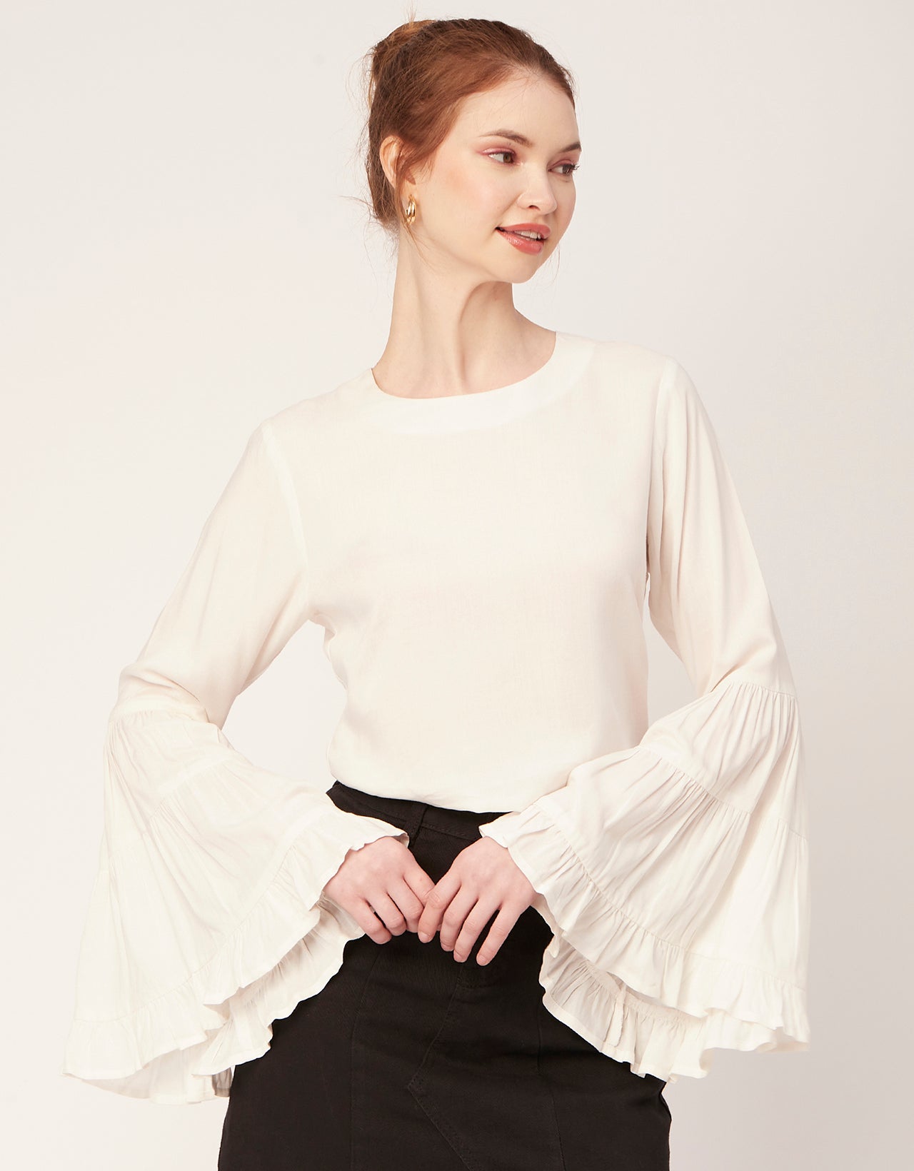 Solid Ruffle Bell Sleeve