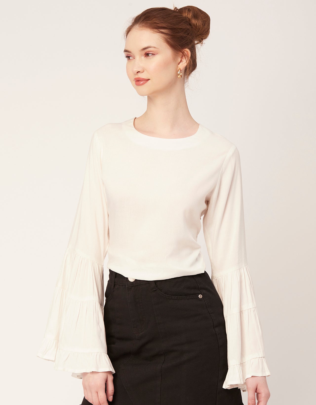 Solid Ruffle Bell Sleeve