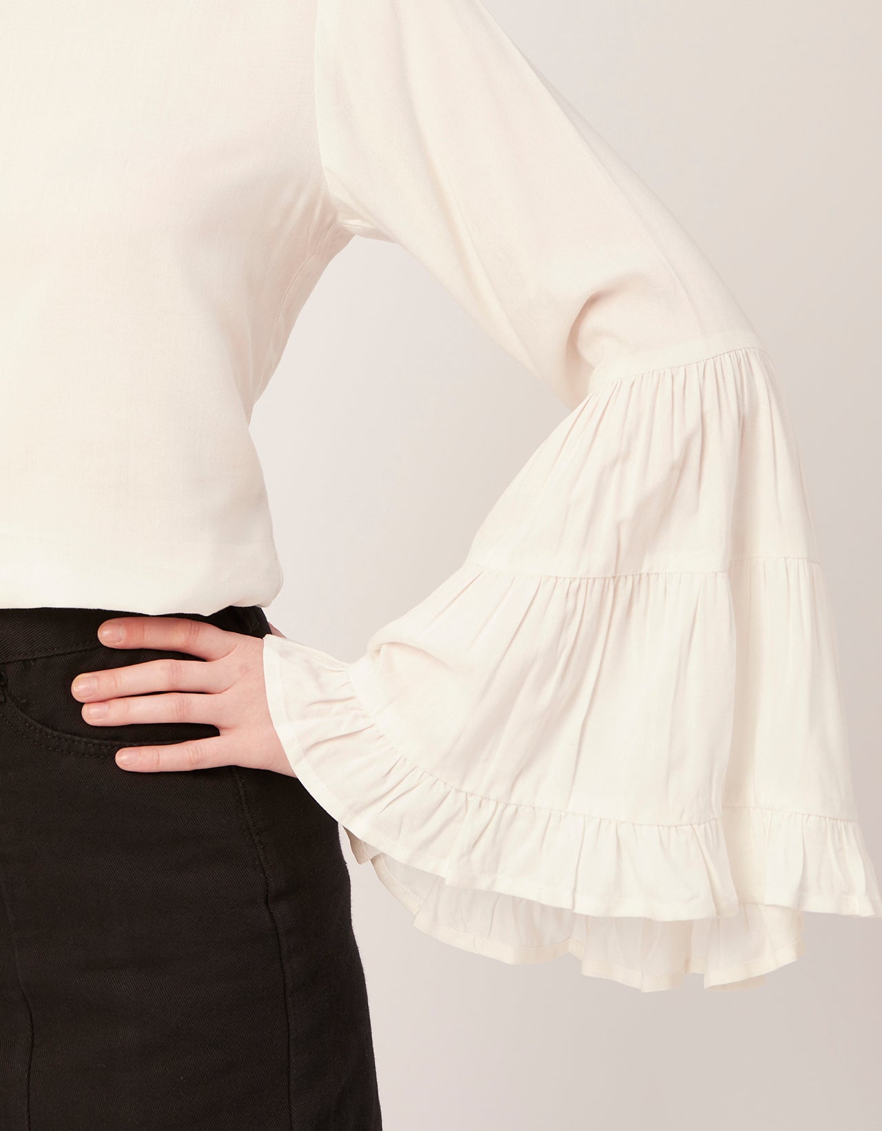 Solid Ruffle Bell Sleeve