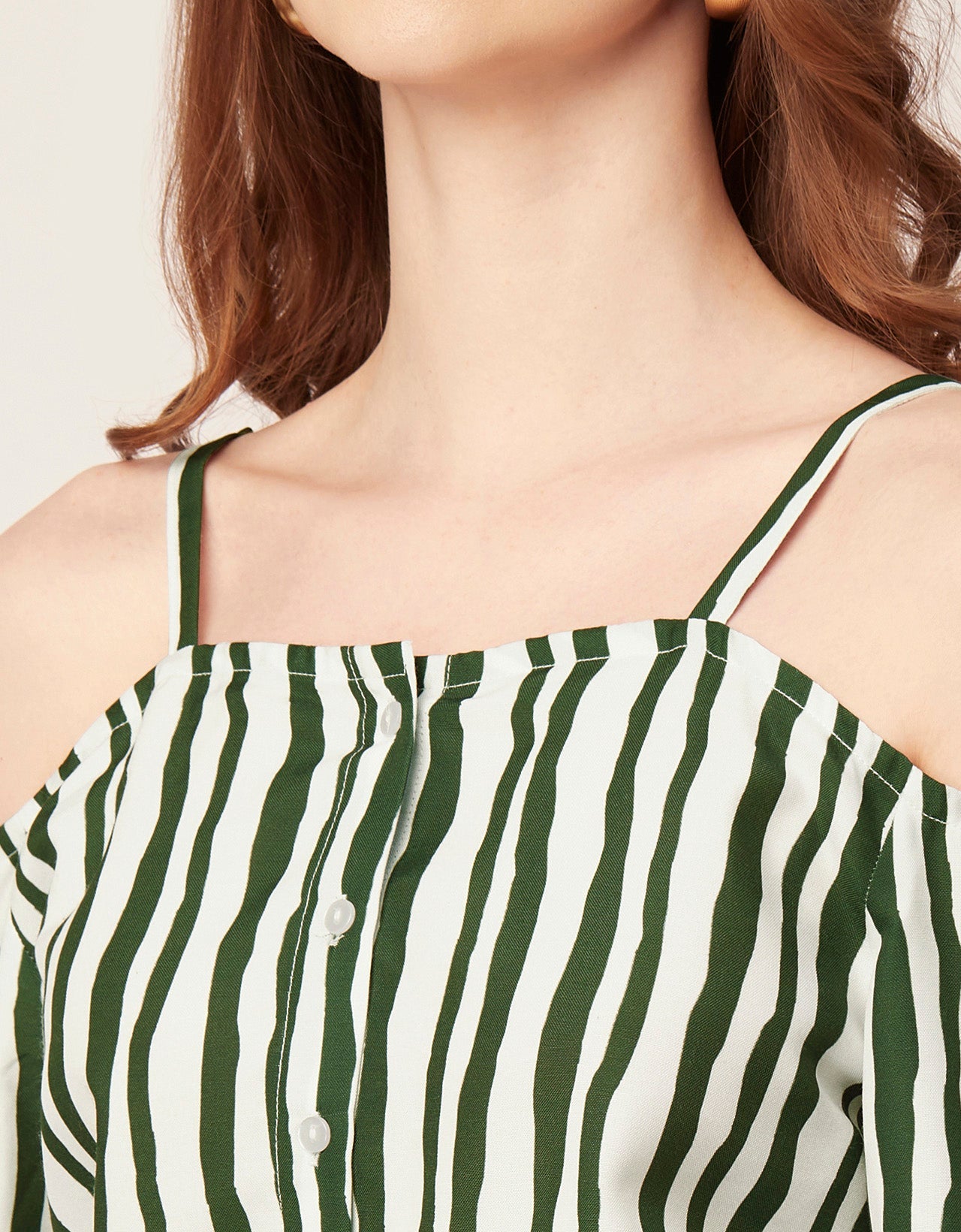 Printed Off-Shoulder Button Top