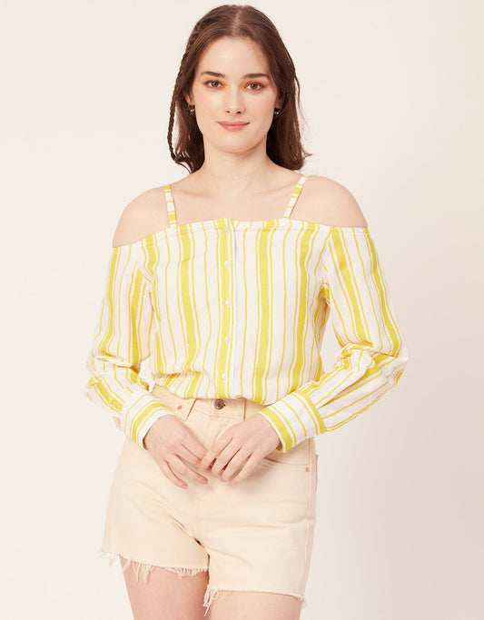 Printed Off-Shoulder Button Top