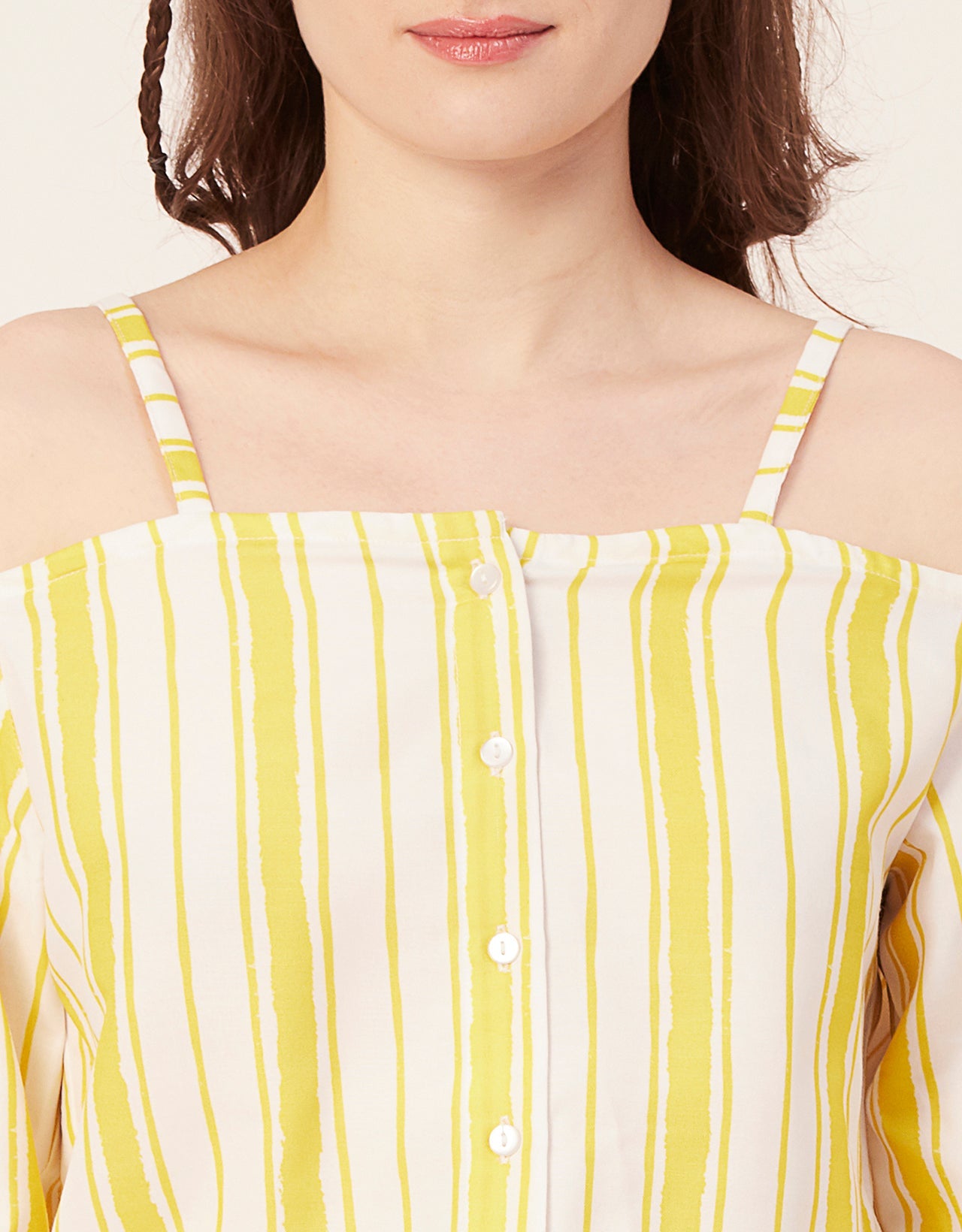 Printed Off-Shoulder Button Top