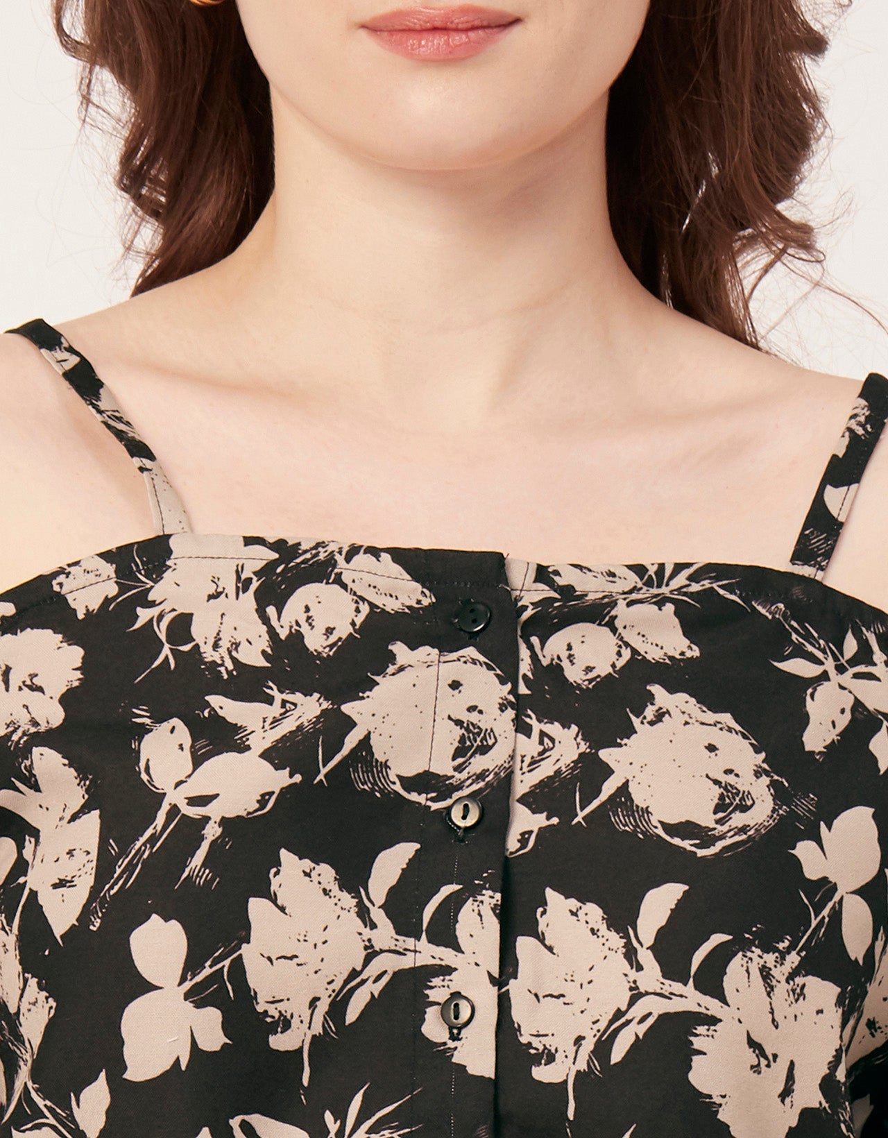 Printed Off-Shoulder Button Top