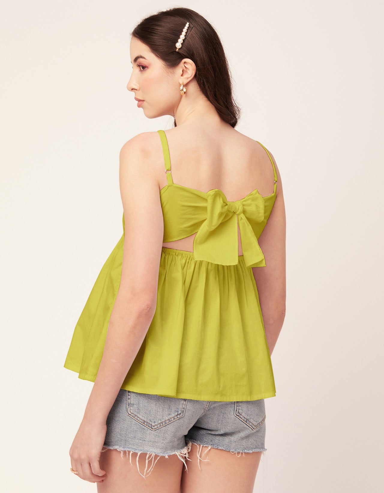 Tie back green top