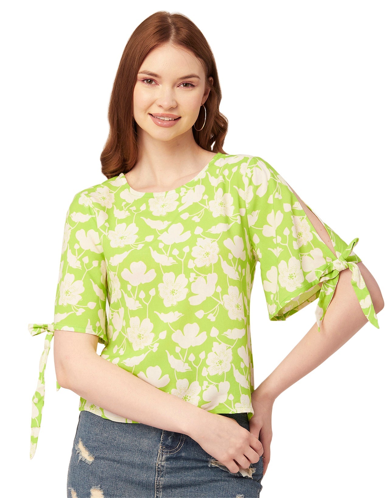 Printed Tie-Up Cold Shoulder
