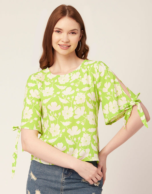 Printed Tie-Up Cold Shoulder