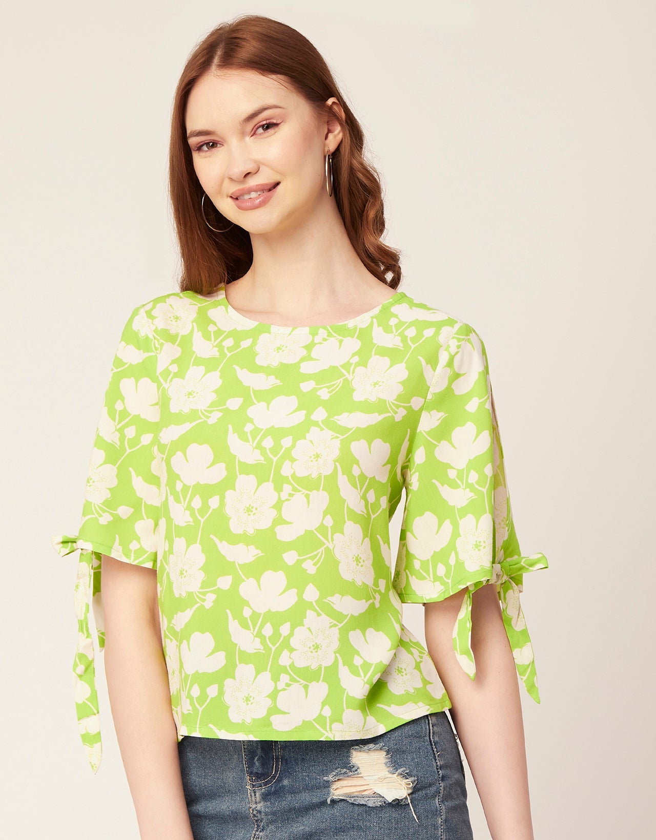 Printed Tie-Up Cold Shoulder
